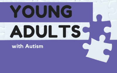 Graphic with a puzzle piece theme, featuring the text 'Help for Young Adults with Autism' in bold black and white fonts on a purple and light blue background. The author, Margot Stein, LMFT, is credited at the bottom, and the Council for Relationships logo appears in the bottom-right corner.