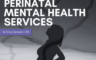 The image features a promotional graphic with the title "Closing the Gap in North Philly PERINATAL MENTAL HEALTH SERVICES". Below the title, there's a byline "By Sonja Spangler, LSW" indicating the authorship. The image displays the silhouette of a pregnant woman against a backdrop of a night sky filled with stars, symbolizing perhaps hope and contemplation. The silhouette merges into a graphic that appears to represent a city skyline, possibly alluding to the community context of the services discussed. The bottom of the image has the text "COUNCIL FOR RELATIONSHIPS", likely the organization responsible for the services or the article itself. The overall theme suggests a focus on addressing the needs for mental health support for mothers in North Philadelphia.