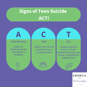 Signs of teen suicide: acknowledge, care, and tell