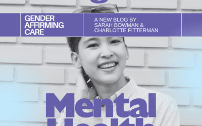 Smiling young person with short hair stands against a white brick wall. Text reads: "Transgender Mental Health – Gender Affirming Care. A new blog by Sarah Bowman & Charlotte Fitterman. Council for Relationships."